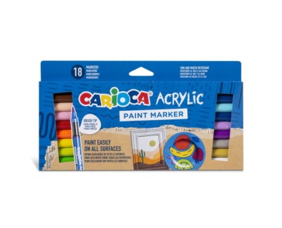 Carioca Acrylic Pack de 18 Marcadores de Pintura Acrilica - Punta Pincel - Tinta a Base de Agua - Alta Cobertura - Colores Surtidos