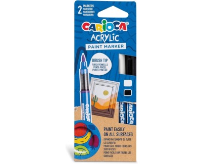 Carioca Acrylic Pack de 2 Marcadores de Pintura Acrilica - Punta Pincel - Tinta a Base de Agua - Alta Cobertura - Colores Blanco y Negro