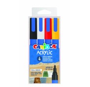 Carioca Acrylic Pack de 4 Marcadores de Pintura Acrilica - Punta Redonda Media 1.8-2.5mm - Tinta a Base de Agua - Alta Cobertura - Colores Surtidos