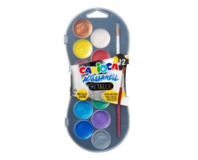Carioca Acuarell Metallic Pack de 12 Acuarelas en Pastillas de Ø 30mm - Brillantes - Facilmente Mezclables - Colores Metallic Surtidos