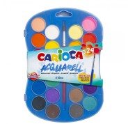 Carioca Acuarell Pack de 24 Acuarelas en Pastillas de Ø 30mm - Brillantes - Facilmente Mezclables - Colores Surtidos