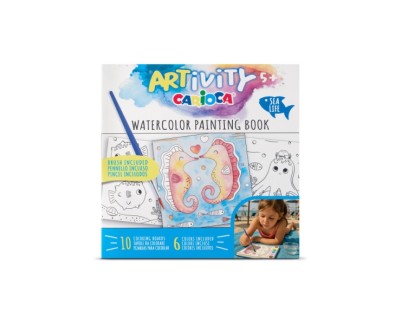 Carioca Artivity Acuarelas Sea Life Libro para Colorear con Acuarelas - Cada Pagina contiene una Paleta con 6 Colores de Acuarela - Pincel Incluido