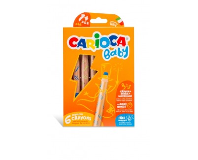 Carioca Baby 1+ 3In1 Pack de 6 Lapices - Lapiz Cera y Acuarela en Uno - Cuerpo Extragrande - Acuarelables - Sacapuntas Incluido - Colores Brillantes y Lavables - Color Varios