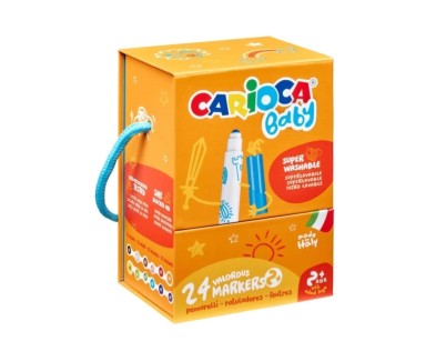 Carioca Baby Caja Rigida con 24 Rotuladores - Punta Redonda y Bloqueada para la Maxima Seguridad - Superlavables - Dermatologicamente Testados - Colores Surtidos