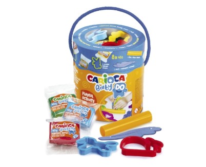Carioca Baby Do Pack con 8 Pastillas de Pasta para Modelar 40gr + 4 Moldes + 2 Herramientas - Practico Bote con Asa - Colores Surtidos