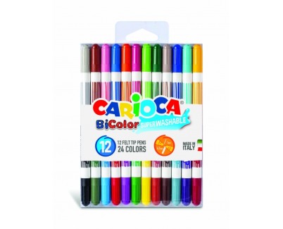 Carioca Bicolor Pack de 12 Rotuladores - Dos Colores por Rotulador - Tinta Superlavable - Punta Conica para Doble Trato de Escritura - Color Varios