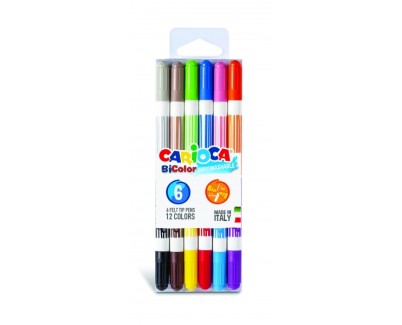 Carioca Bicolor Pack de 6 Rotuladores - Dos Colores por Rotulador - Tinta Superlavable - Punta Conica para Doble Trato de Escritura - Color Varios