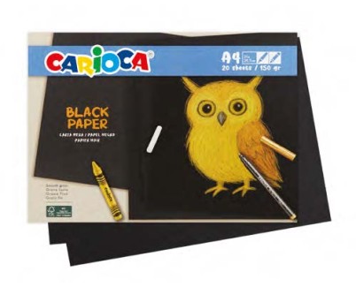 Carioca Black Pack con 20 Hojas A4 de Color Negro - Papel de 150gr - Recomendado para Tizas, Ceras, Rotuladores Brillantes etc...