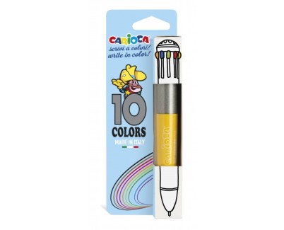 Carioca Boligrafo de 10 Colores Vintage - Boligrafo con Punta de Esfera Automatico - 10 Colores en un Solo Boligrafo - Punta &Oslash; 1mm - Color Varios