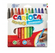 Carioca Bravo Pack de 12 Rotuladores - Cuerpo Octogonal Maxi - Tinta Superlavable - Punta Maxi 6mm Bloqueada - Tapa Ventilada - Colores surtidos
