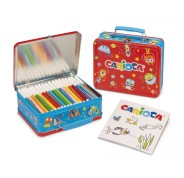 Carioca Caja Metalica con 100 Rotuladores Punta Fina y Tinta Superlavable - 1 Album para Colorear - Dedicado a Pequeños Artistas - Color Varios