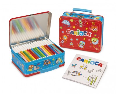 Carioca Caja Metalica con 100 Rotuladores Punta Fina y Tinta Superlavable - 1 Album para Colorear - Dedicado a Peque&ntilde;os Artistas - Color Varios