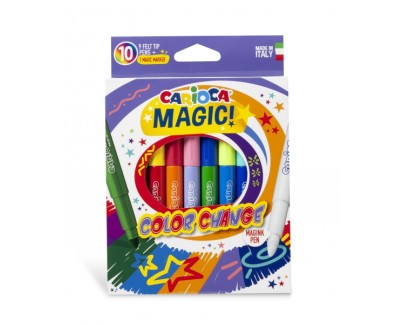 Carioca Color Change Pack de 10 Rotuladores - Tinta Magica Cambia de Color - Incluye Rotulador Magink para Dos Colores - Punta Maxi Bloqueada con Tapa Ventilada - Color Varios