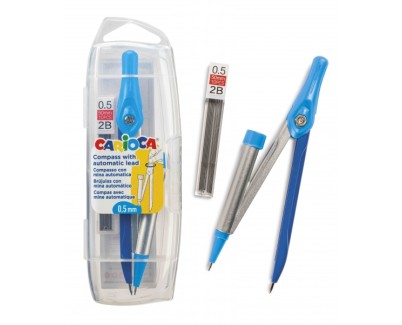 Carioca Compas Ajustable con Portaminas - Kit de Carga Mina HB 0.5 - Descenso de la Mina por Clic - Color Varios
