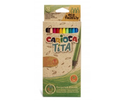 Carioca Eco Family Pack de 12 Lapices de Colores - Cuerpo Hexagonal - Colores Brillantes - Escritura Blanda - Mina Segura y Resistente - No Se Astilla - Color Varios