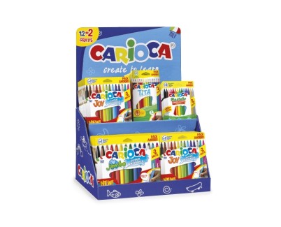 Carioca Expositor 12+2 Incluye 18 Joy Bolsa Papel 12+2,  6 Jumbo Bolsa Papel 12+2, 12 Tita Box 12+2 y 12 Plastello Bolsa Papel 12+2