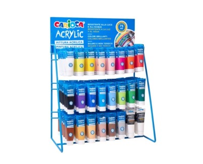Carioca Expositor con 144 Tubos de Pintura Acrilica de 75ml - Colores Brillantes Resistentes a la Luz - Colores Surtidos