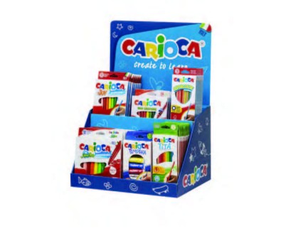 Carioca Expositor Core Incluye 8 Joy Box 12uds, 12 Supercolor Pencils Box 12uds, 6 Tempera Tubes 12ml x 5uds, 6 Jumbo Box 12uds, 12 Tita Box 12uds, 4 Maxi Wax Crayons 24uds