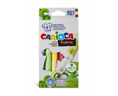 Carioca Fabric Pack de 6 Rotuladores para Tejidos - Punta Maxi Ø 6mm - Tinta Especial para Tejidos - Colores Indelebles Tras Aplicacion - Mayor Duracion y Brillo al Planchar Reverso - Color Varios