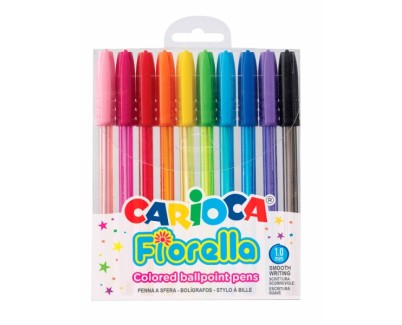 Carioca Fiorella Pack de 10 Boligrafos de Colores Tinta Gel - Punta de Bola 1mm - Cuerpo Transparente Fluo - Colores Surtidos