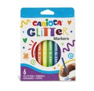 Carioca Glitter Caja 6 Rotuladores - Punta Ø 1mm - Tinta Liquida a Base de Agua - Punta de Alta Calidad - Efecto Glitter - Resistente a la Luz - Color Varios