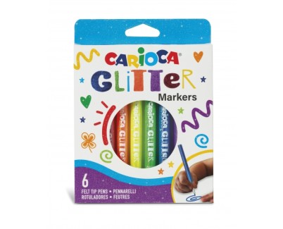 Carioca Glitter Caja 6 Rotuladores - Punta Ø 1mm - Tinta Liquida a Base de Agua - Punta de Alta Calidad - Efecto Glitter - Resistente a la Luz - Color Varios