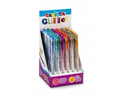 Carioca Glitter Gel Expositor de 36 Boligrafos - Punta &Oslash; 1mm - Tinta Gel Glitter - para Superficies Oscuras - Escritura Brillante y Colorida - Color Varios