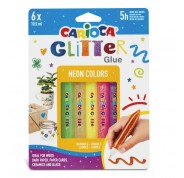 Carioca Glitter Glue Fluo Blister de 6 Tubitos de Cola de Color - para Decorar con Efecto Glitter - Se Aplica Directamente sobre la Superficie - Seca en 30 Minutos - Color Varios