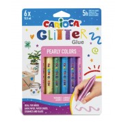 Carioca Glitter Glue Pearly Blister de 6 Tubitos de Cola de Color - Efecto Glitter - Aplicacion Directa - Secado en 30 Minutos - Color Varios