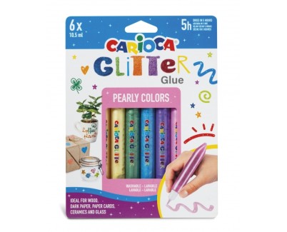 Carioca Glitter Glue Pearly Blister de 6 Tubitos de Cola de Color - Efecto Glitter - Aplicacion Directa - Secado en 30 Minutos - Color Varios
