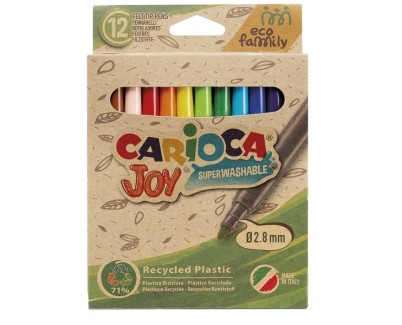 Carioca Joy Eco Family Pack de 12 Rotuladores Punta Fina 2.8mm Bloqueada - Tinta Superlavable - Capuchon Ventilado - Colores Surtidos