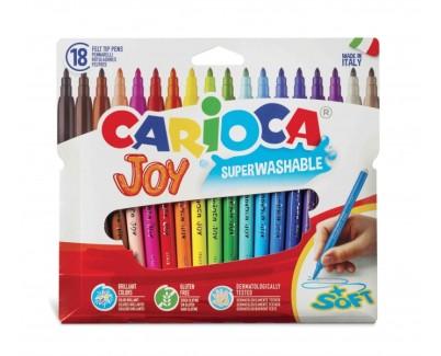 Carioca Joy Pack de 18 Rotuladores - Tinta Superlavable - Punta Fina 2.8mm - Bloqueada - Tapa Ventilada - Color Varios