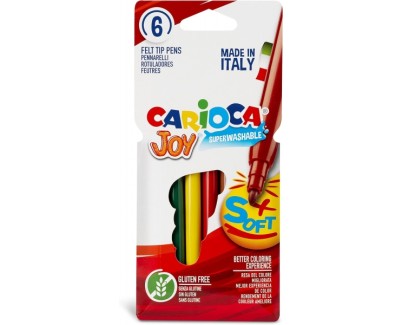 Carioca Joy Paperboard Pack de 6 Rotuladores de Punta Fina - Punta 2.6mm - Superlavables - Ideales para Dibujar y Colorear - Colores Surtidos