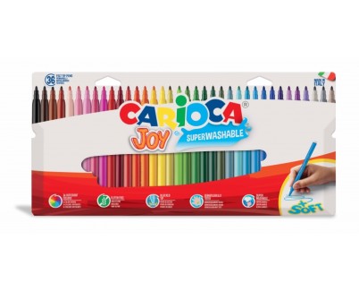 Carioca Joy Superlavable Pack de 36 Rotuladores - Punta Fina 2.8mm - Punta Bloqueada - Tapa Ventilada - Colores Surtidos