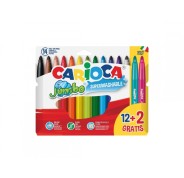 Carioca Jumbo Pack de 12 Rotuladores + 2 Gratis - Punta 6mm - Superlavables - Colores Surtidos