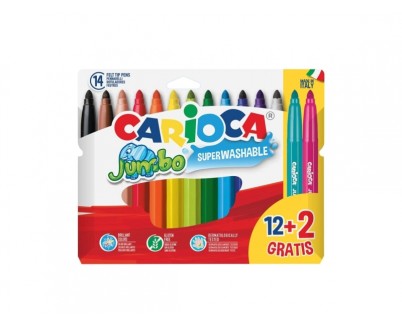 Carioca Jumbo Pack de 12 Rotuladores + 2 Gratis - Punta 6mm - Superlavables - Colores Surtidos