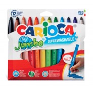 Carioca Jumbo Pack de 12 Rotuladores - Cuerpo Octogonal Maxi - Tinta Superlavable - Punta Maxi 6mm Bloqueada - Tapa Ventilada - Color Varios
