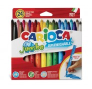 Carioca Jumbo Pack de 24 Rotuladores - Cuerpo Octogonal Maxi - Tinta Superlavable - Punta Maxi 6mm Bloqueada - Tapa Ventilada - Color Varios