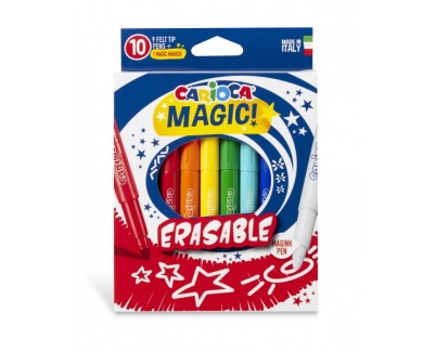 Carioca Magic Markers Pack de 10 Rotuladores Magicos Erasable - Tinta Magica Cambia de Color - Incluye Rotulador Magink para Borrar - Punta Maxi Bloqueada y con Tapa Ventilada - Color Varios