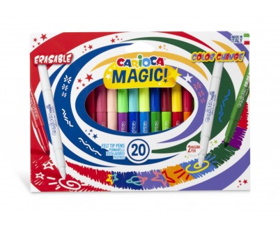 Carioca Magic Markers Pack de 20 Rotuladores Magicos - Tinta Magica Cambia de Color - Incluye Rotulador Magink para Cambiar o Borrar Colores - Punta Maxi Bloqueada con Tapa Ventilada - Color Varios