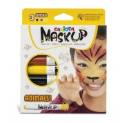 Carioca Mask Up Animals Pack de 3 Colores para la Piel - Colores Brillantes - Lavables - Base Agua - Incluye Dos Tutoriales Paso a Paso - Colores Marron, Amarillo y Negro