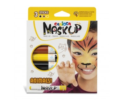 Carioca Mask Up Animals Pack de 3 Colores para la Piel - Colores Brillantes - Lavables - Base Agua - Incluye Dos Tutoriales Paso a Paso - Colores Marron, Amarillo y Negro