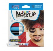 Carioca Mask Up Carnival Pack de 3 Colores para la Piel en Barra - Colores Brillantes - Lavables - Base Agua - Incluye 2 Tutoriales Paso a Paso - Colores Rojo, Azul y Negro