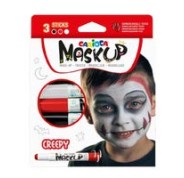 Carioca Mask Up Creepy Pack de 3 Colores para la Piel - Colores Brillantes - Lavables - Base Agua - Incluye Dos Tutoriales Paso a Paso - Colores Blanco, Rojo y Negro