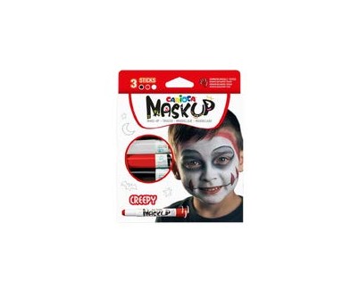Carioca Mask Up Creepy Pack de 3 Colores para la Piel - Colores Brillantes - Lavables - Base Agua - Incluye Dos Tutoriales Paso a Paso - Colores Blanco, Rojo y Negro