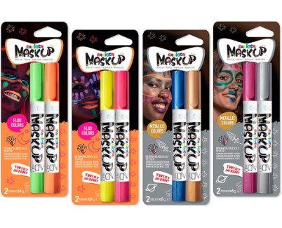 Carioca Mask Up Metallic & Neon Pack de 12 Blisters con 2 Lapices cada Uno - Brillantes y Lavables - Base Agua - Se Pueden Mezclar - Colores Metalicos y Neon