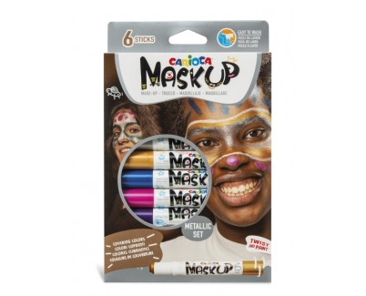 Carioca Mask Up Metallic Pack de 6 Colores Metalicos para la Piel - Ideales para Fiestas - Colores Brillantes y Lavables - Mezclables - 2 Tutoriales Incluidos - Colores Surtidos