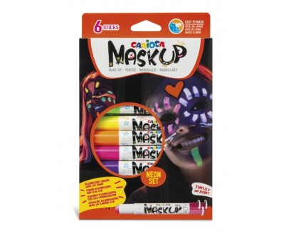 Carioca Mask Up Neon Pack de 6 Colores para la Piel en Barra Neon - Ideales para Fiestas - Fluorescentes con Luz Ultravioleta - Brillantes y Lavables - 2 Tutoriales Incluidos - Colores Surtidos