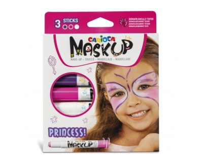 Carioca Mask Up Princess Pack de 3 Colores para la Piel - Colores Brillantes - Lavables - Base Agua - Incluye Dos Tutoriales Paso a Paso - Colores Rosa, Violeta y Blanco