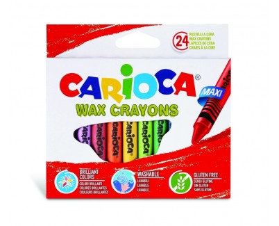 Carioca Maxi Pack de 24 Ceras - Colores Brillantes - Lavables - Cuerpo de Ø 12mm - Color Varios